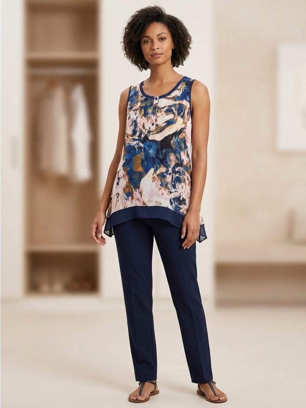 Simply Vera Vera Wang Abstract Floral Sleeveless High-Low Blouse Top - XL
